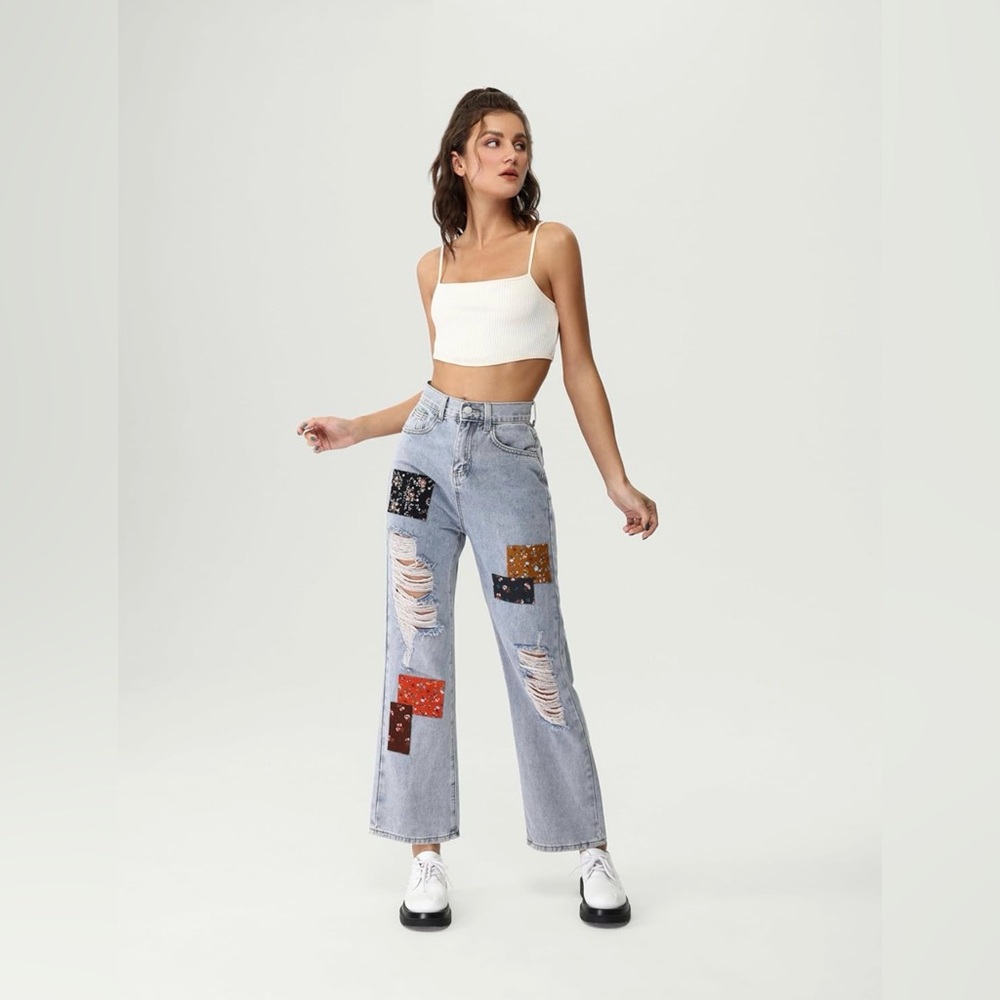 CIDER Women's Cute Patchy Denim - Patchwork Jeans - Size XL